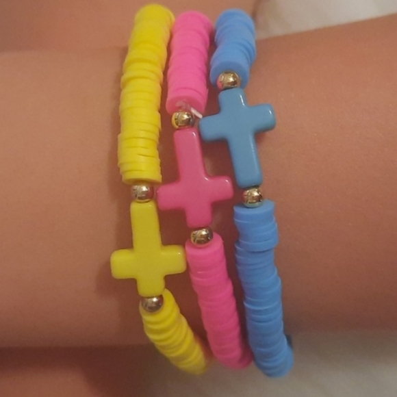 Kids Stackable Clay Beaded Bracelet with Cross-3 Pcs Set - Picture 2 of 7